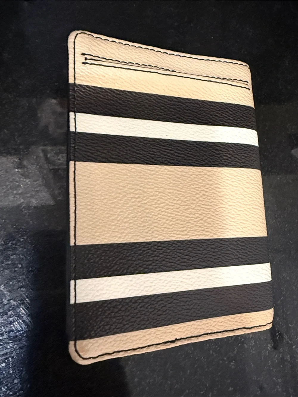 kate spade Beige, Black & White Striped Passport Holder